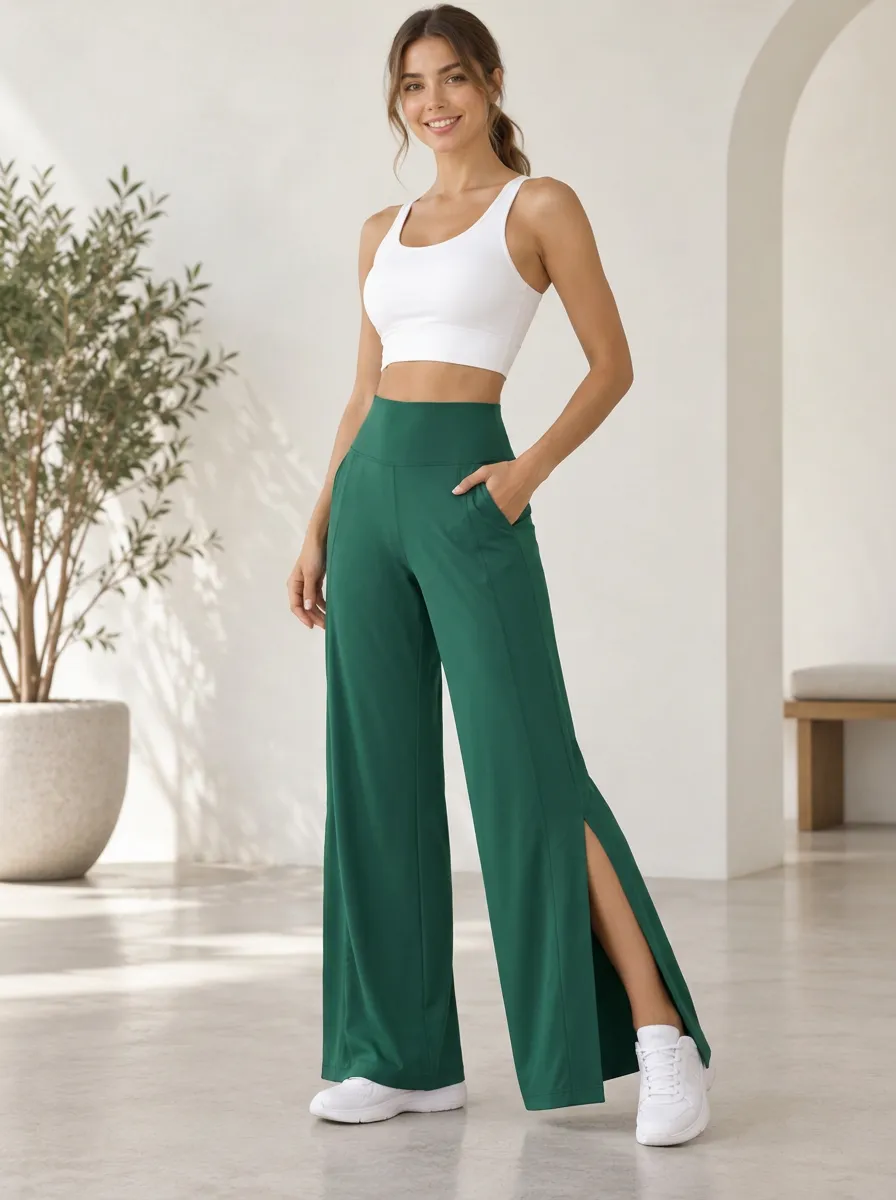 Women's High Waist Balanced Movement Wide Leg Slit Training Pants