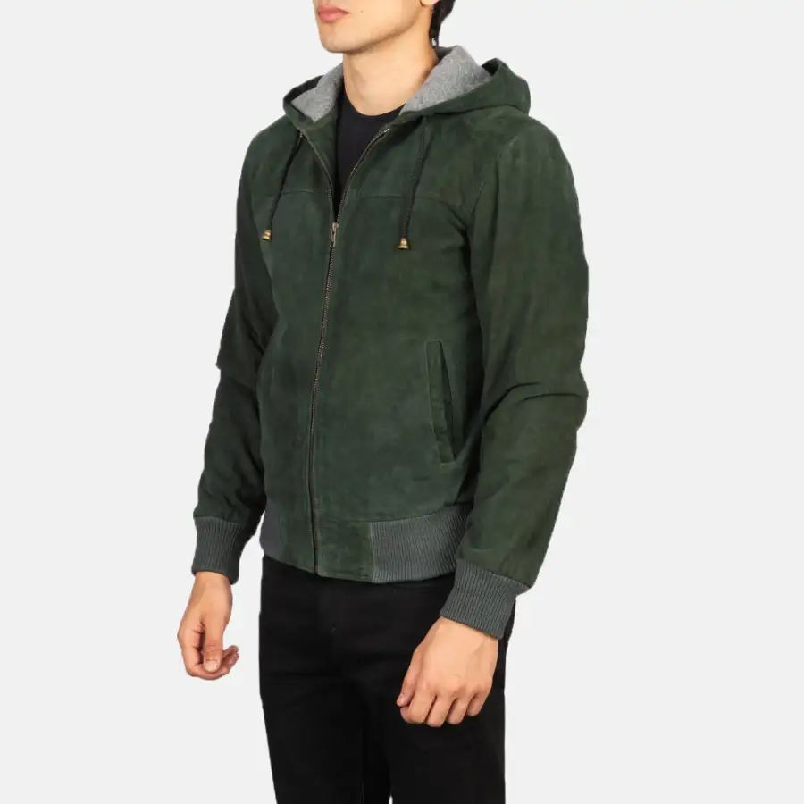 Men's Bomber Hooded Suede Jacket