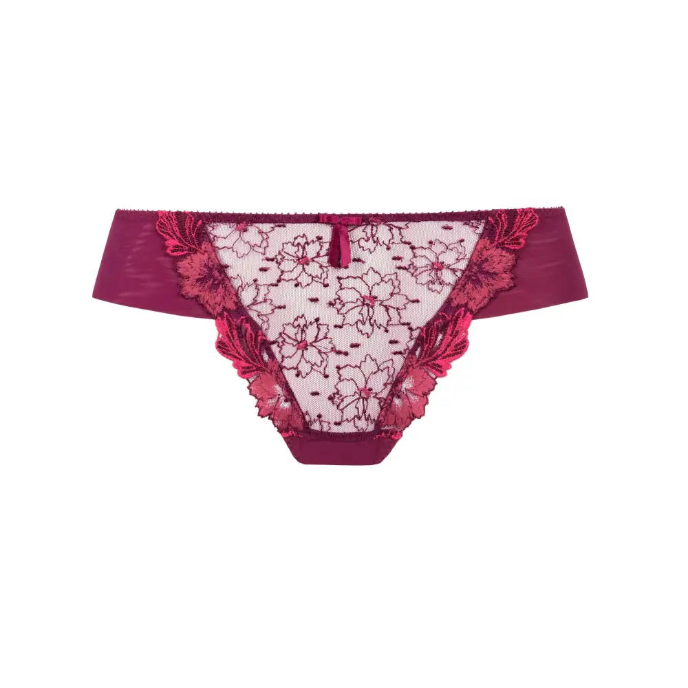 Women's High Cut Seamless Elastic Waistband Cotton Gusset Floral Embroidery Mesh Cotton Satin Decorative Bow Lightweight Soft Fabric Stretch Fit Tanga Panty