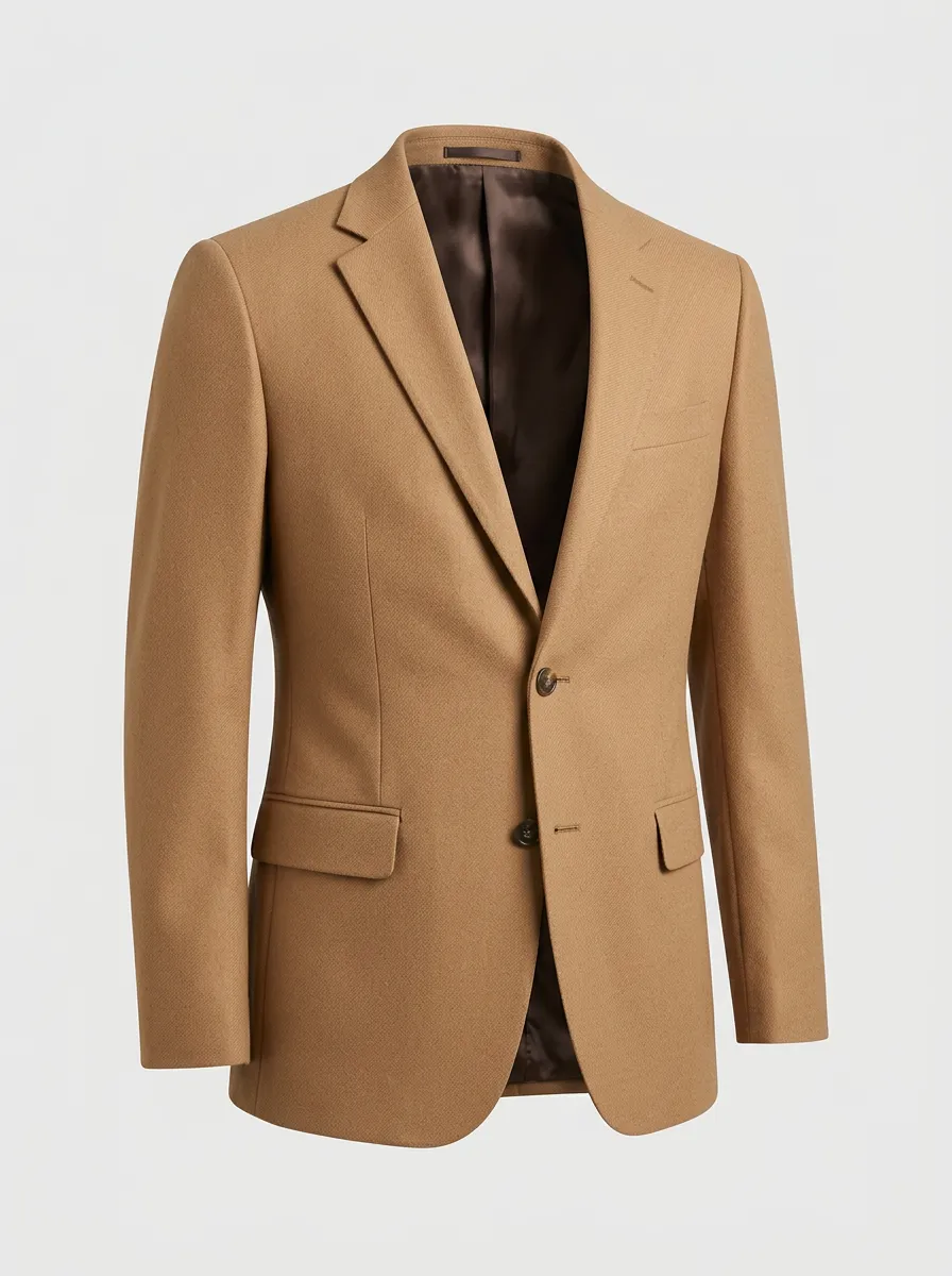 Men's Classic Camel Solid Color Tailored Blazer Jacket