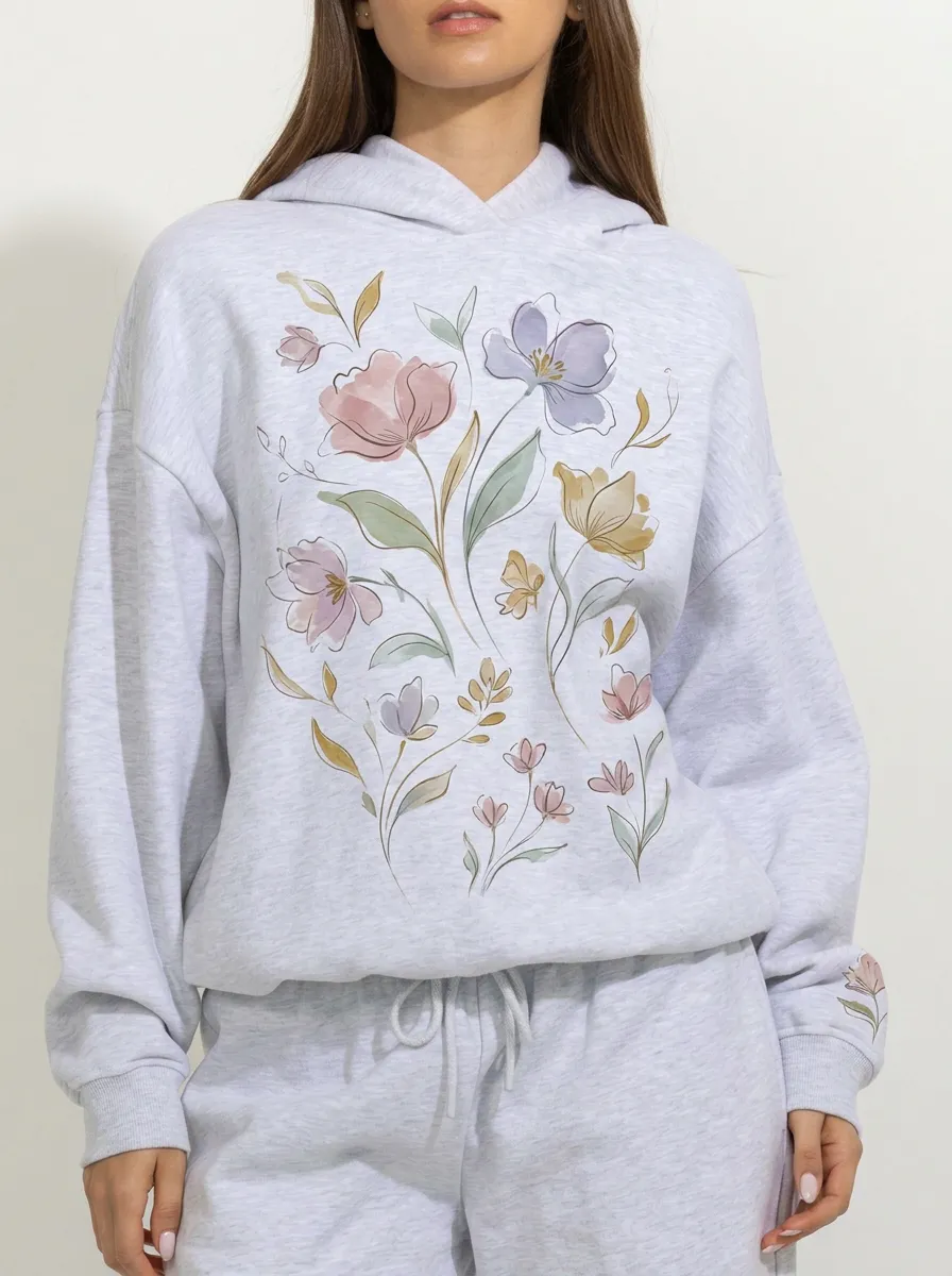Women's Botanical Nature Lover Watercolor Floral Printed Hoodie