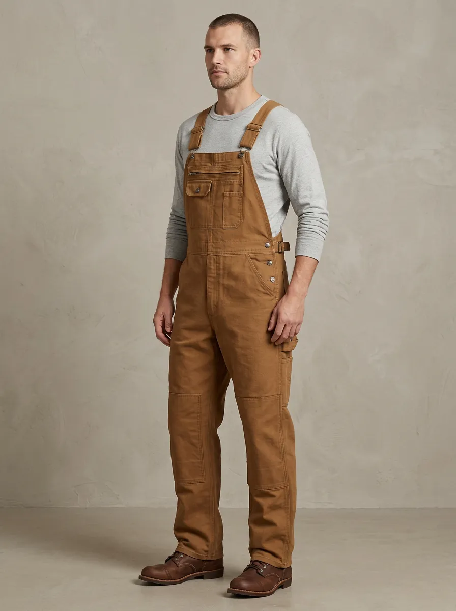 Men's Brown Canvas Utility Workwear Bib Overalls