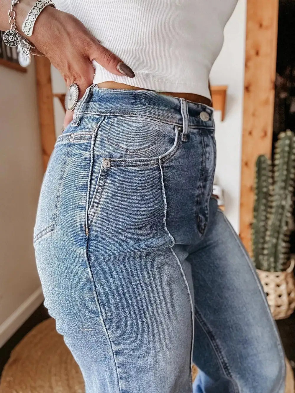 Super High-Waisted Wide Leg Cuffed Jeans