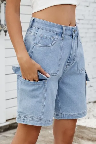 High Rise Shorts Cargo Pocket Denim Pants