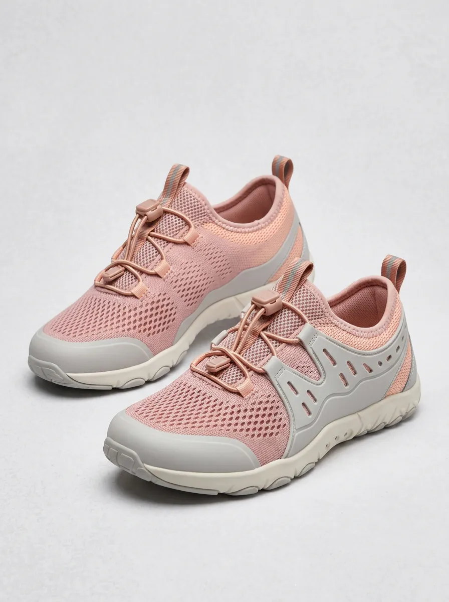 Women's Casual Pink Mesh Lace-up Walking Shoes