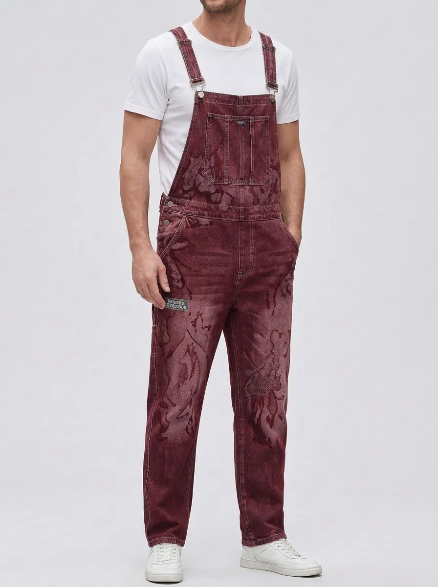 Print Denim Overalls