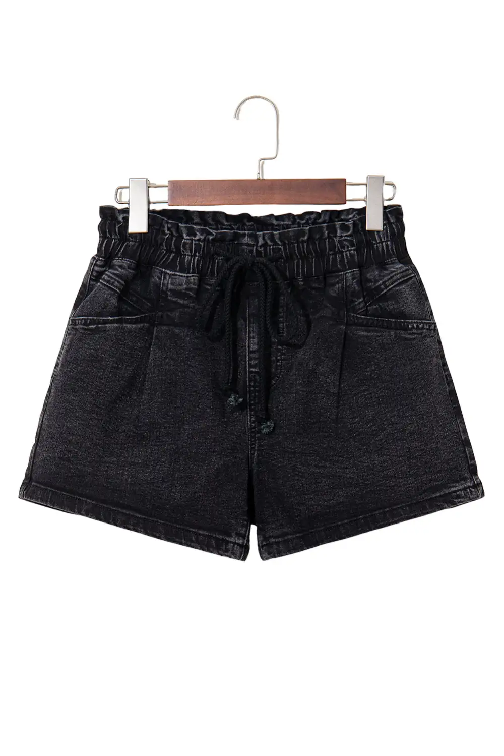 Black Drawstring High Waist Casual Denim