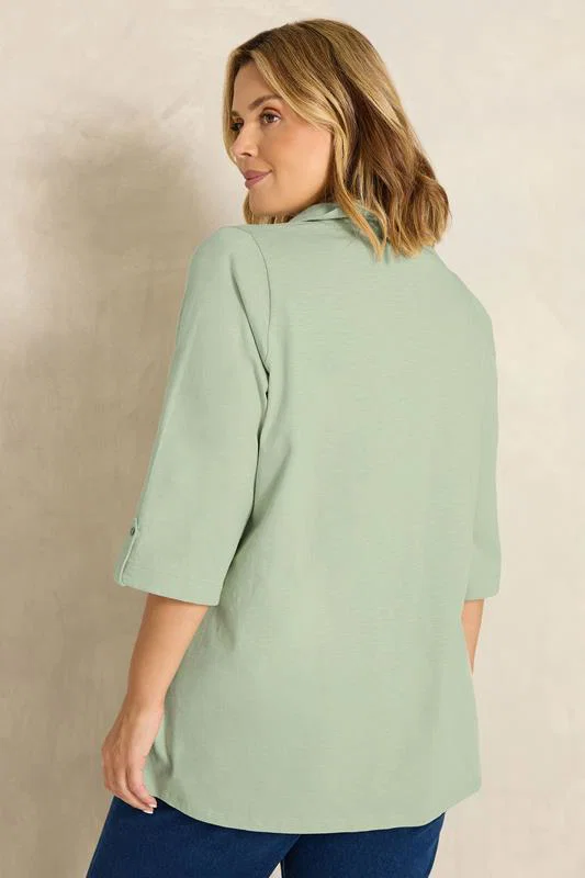 Sage Green Pintuck Henley Top detail 2