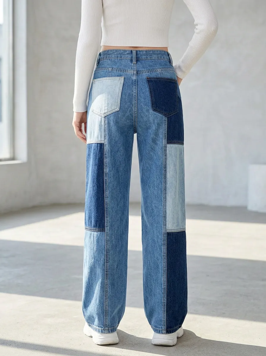 Women's Casual Fashion Colorblock Patchwork Printed Jeans