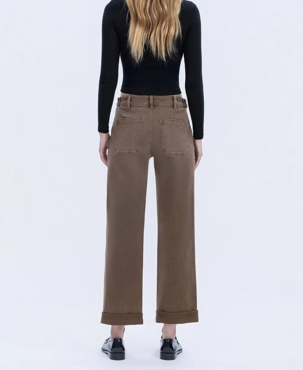 Women's Tabbed-Waist Cuffed Wide-Leg Jeans