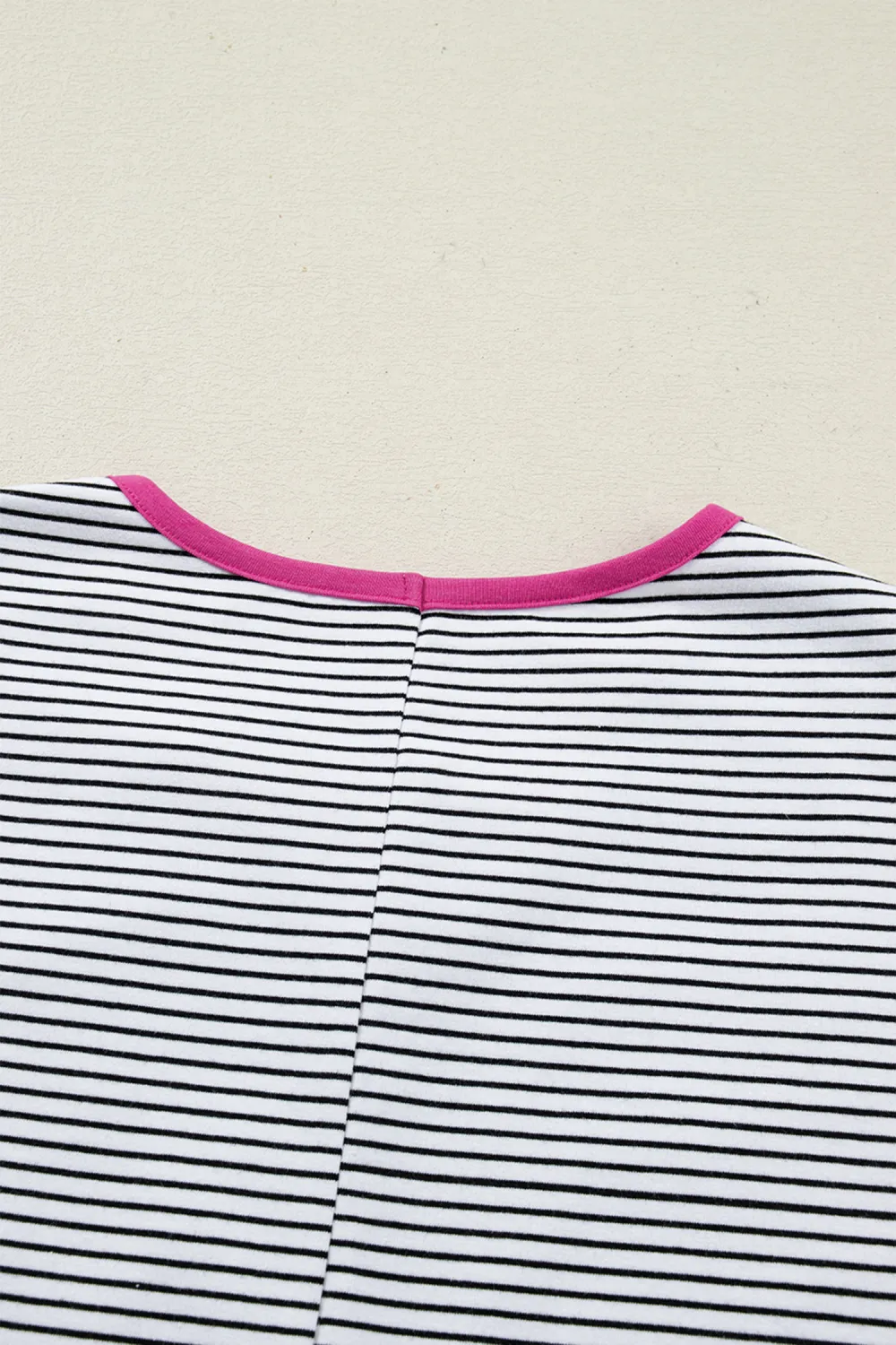 Rose Stripe Contrast Trim Round Tee