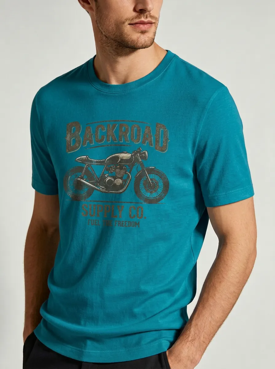 Men's Motorcycle Lover Backroad Supply Co. Vintage Printed T-shirt
