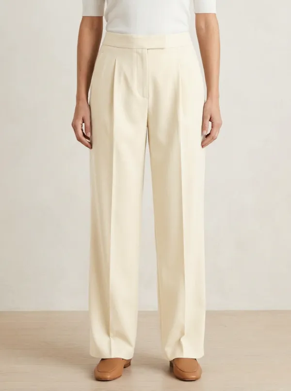 Structured Shape Pleated Wide-Leg Trousers