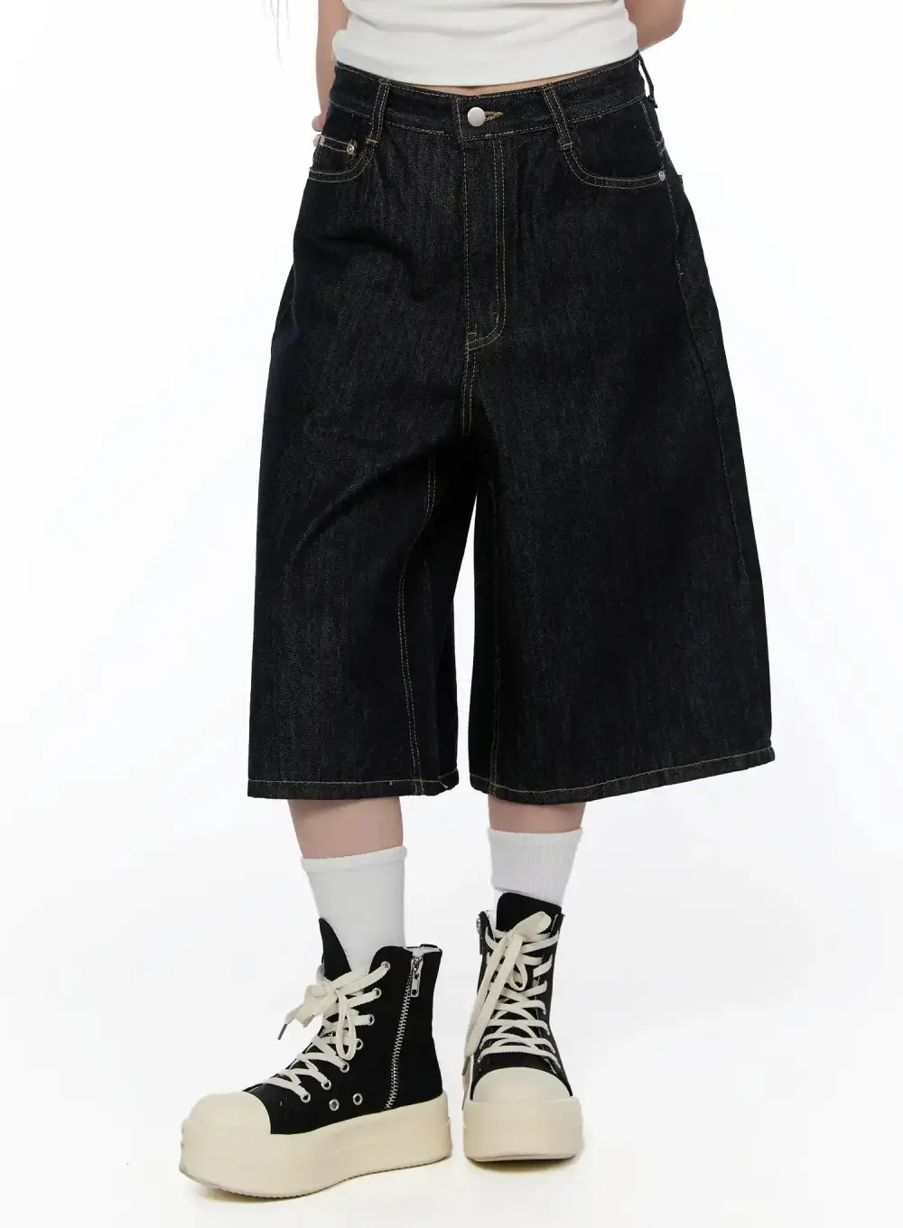 High-Waist Wide Leg Denim Shorts