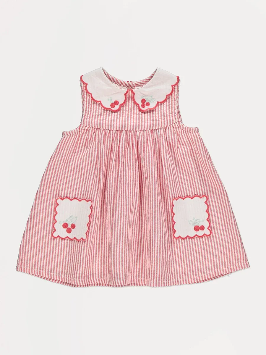 Red Striped Cherry Peter Pan Collar Dress