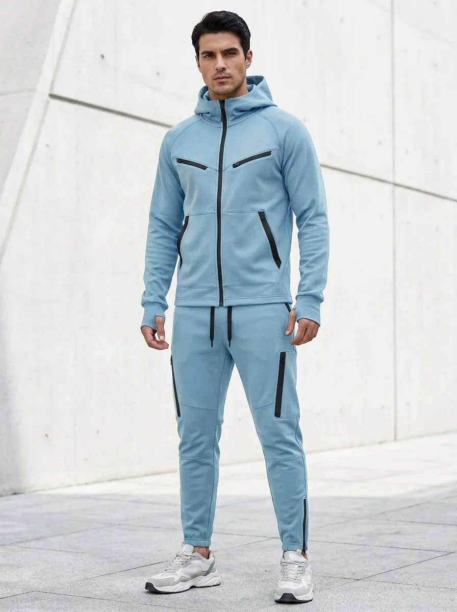 Zip-Up Hoodie Jogger Pants Fleece Detail Unisex Zip Hoodie Tracksuit Set