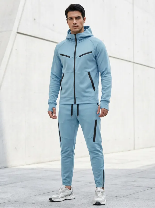 Zip-Up Hoodie Jogger Pants Fleece Detail Unisex Zip Hoodie Tracksuit Set