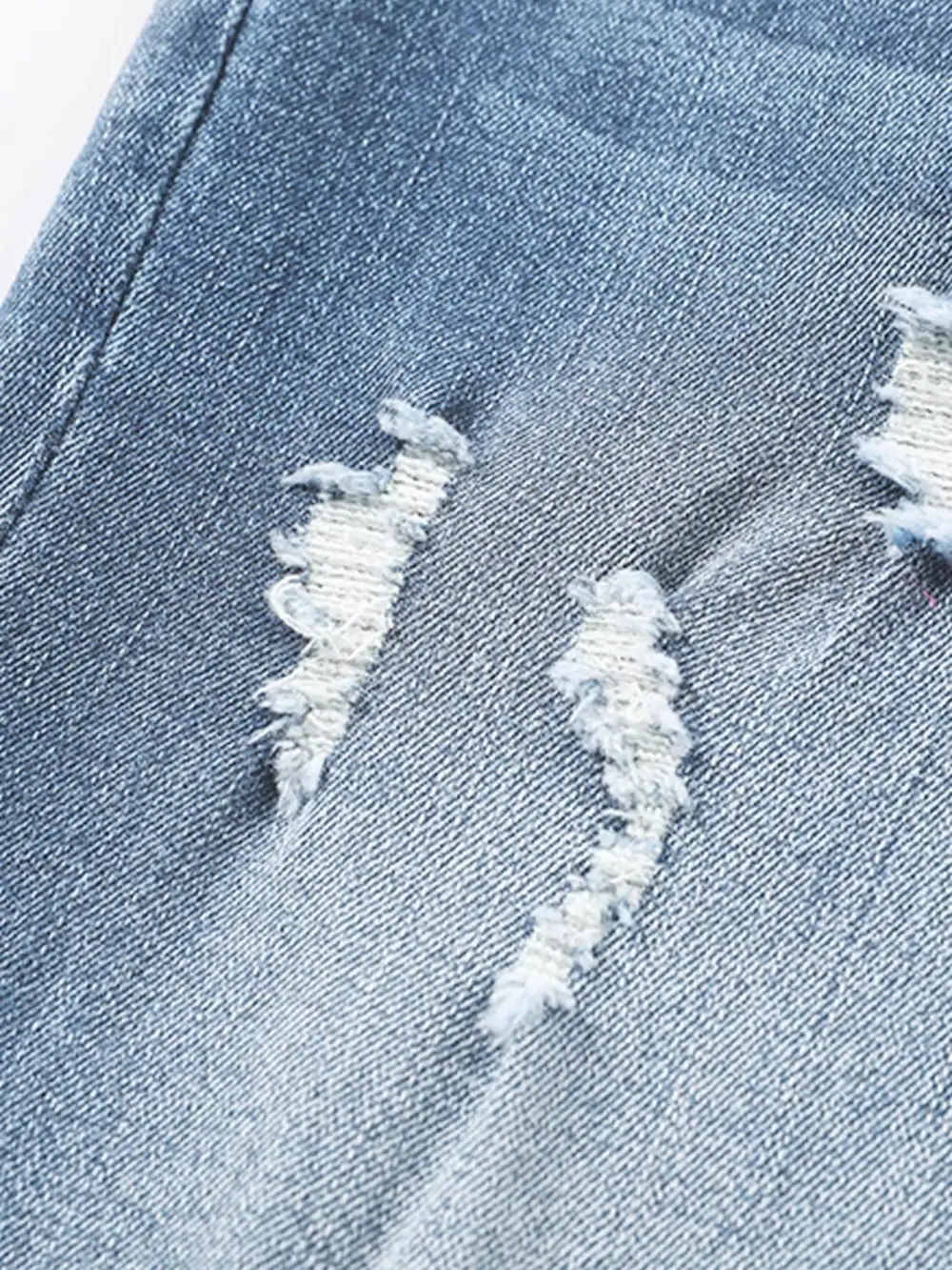 High-Waist Distressed Washed Stretch Straight Leg Jeans