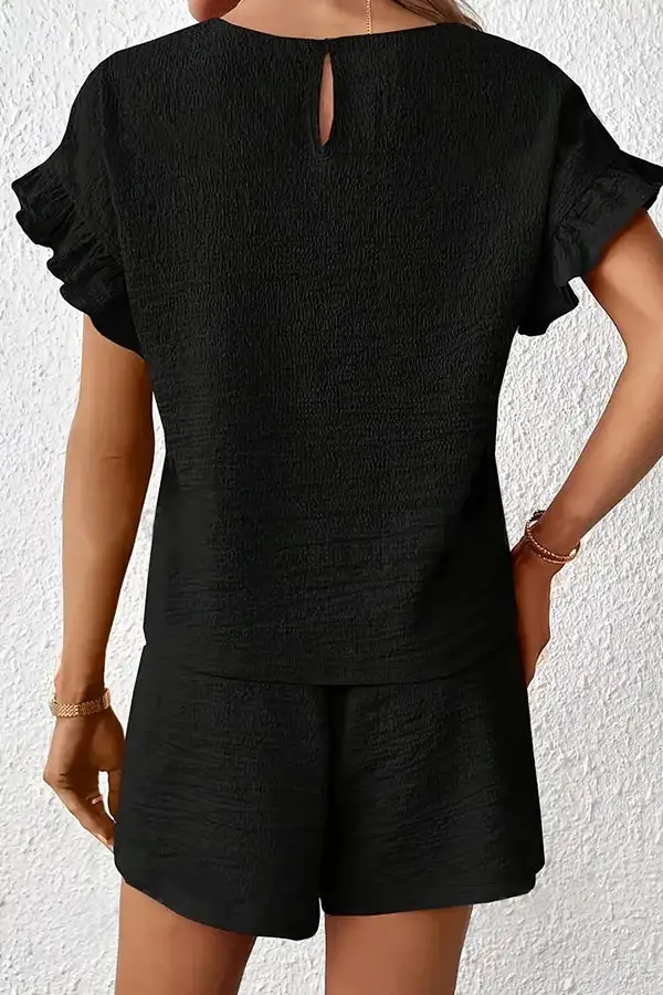 Sleeve Round Neck Casual Two Piece Set