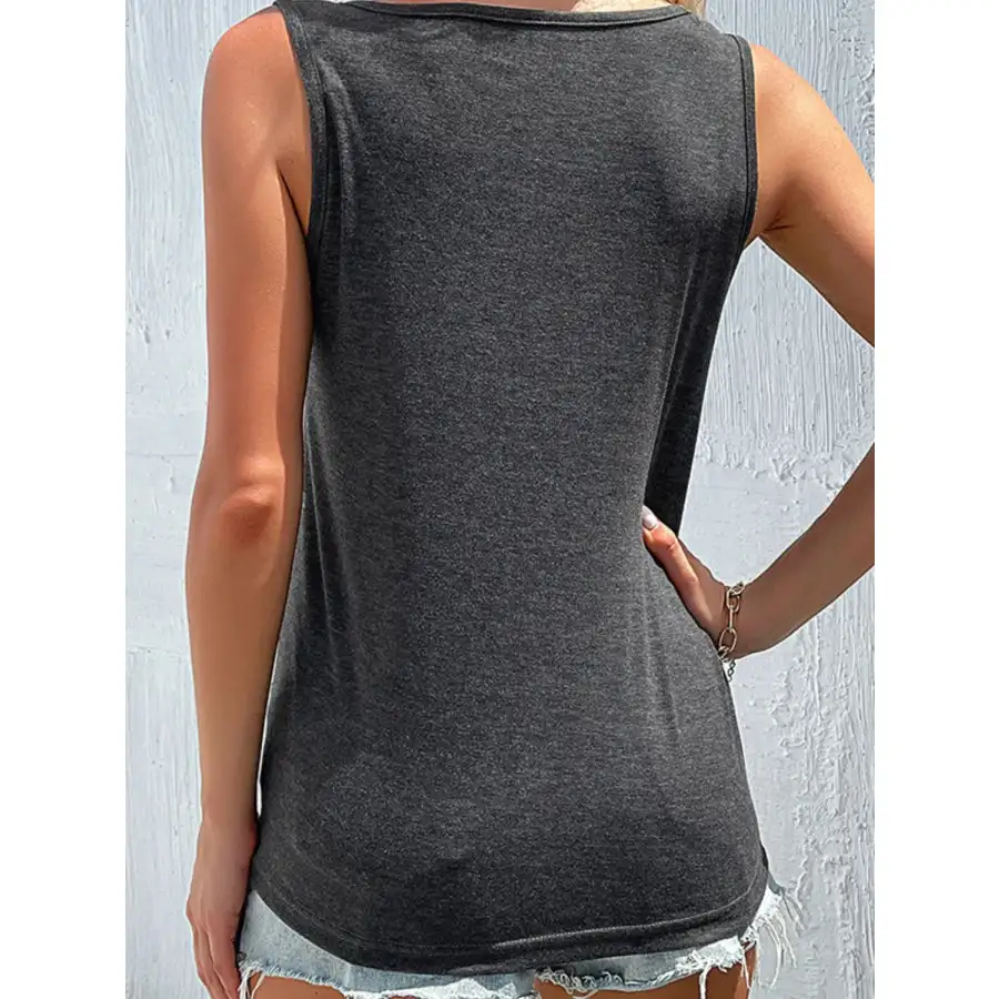Full Size Decorative Button Round Neck Tank