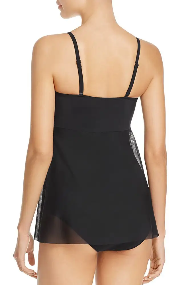Swimwear Sheer Flyaway Mesh Overlay Teddy Tankini Set