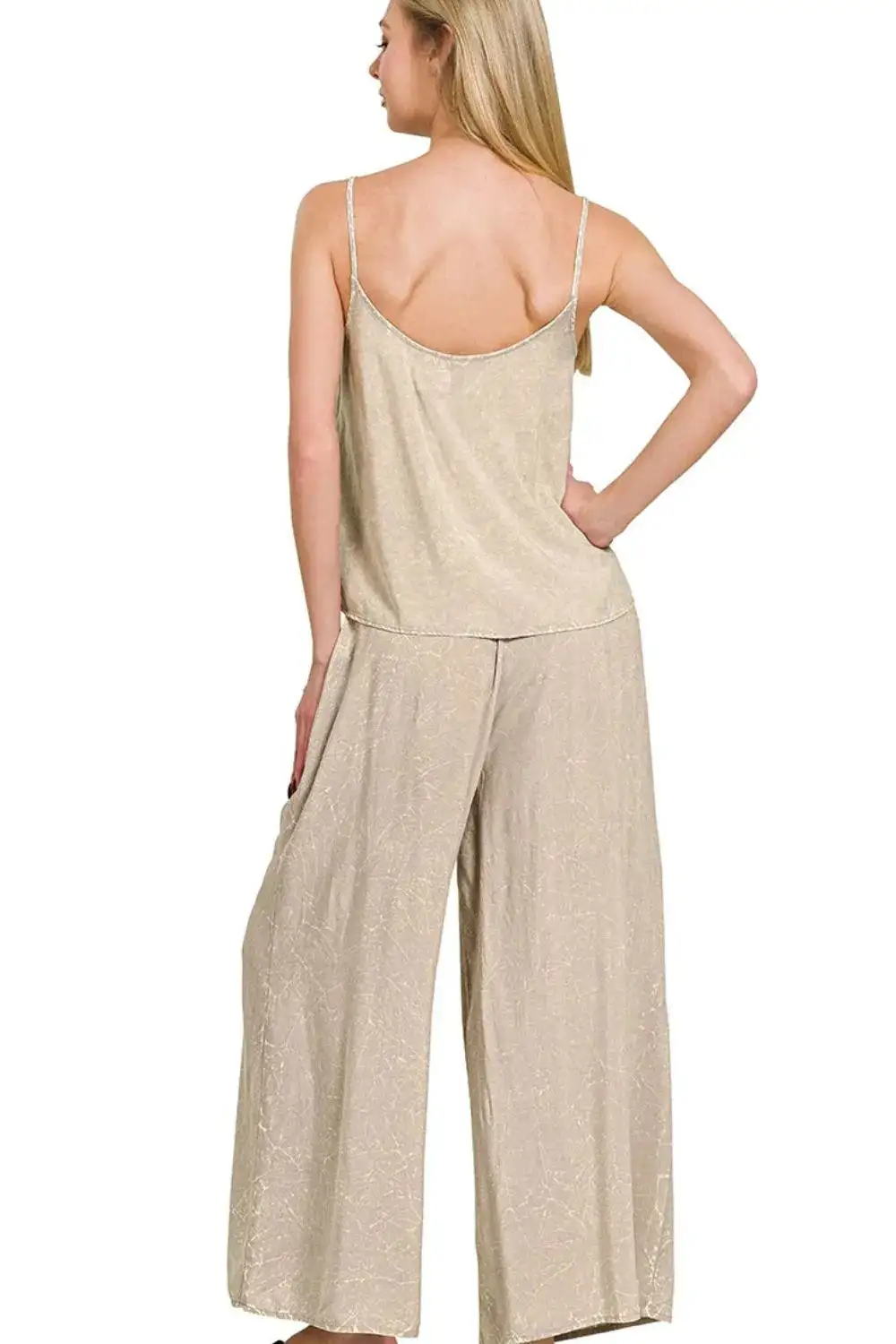 Woven Acid Crinkle Washed Cami & Pants Two Piece Set