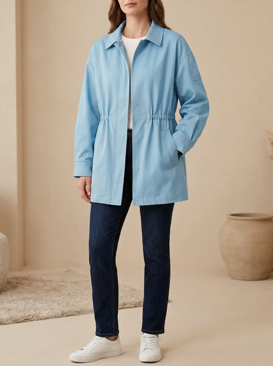 Side Pockets Drawstring Waist Printed Jacket