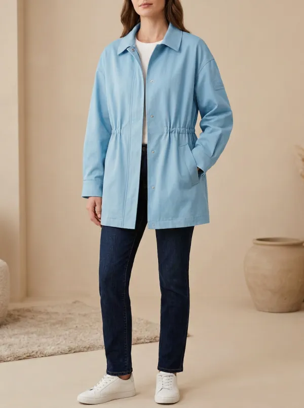 Side Pockets Drawstring Waist Printed Jacket