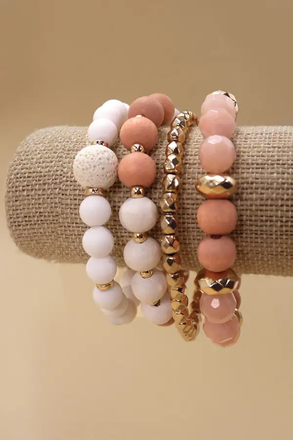 Wood And Glass Stretch Bracelet Set