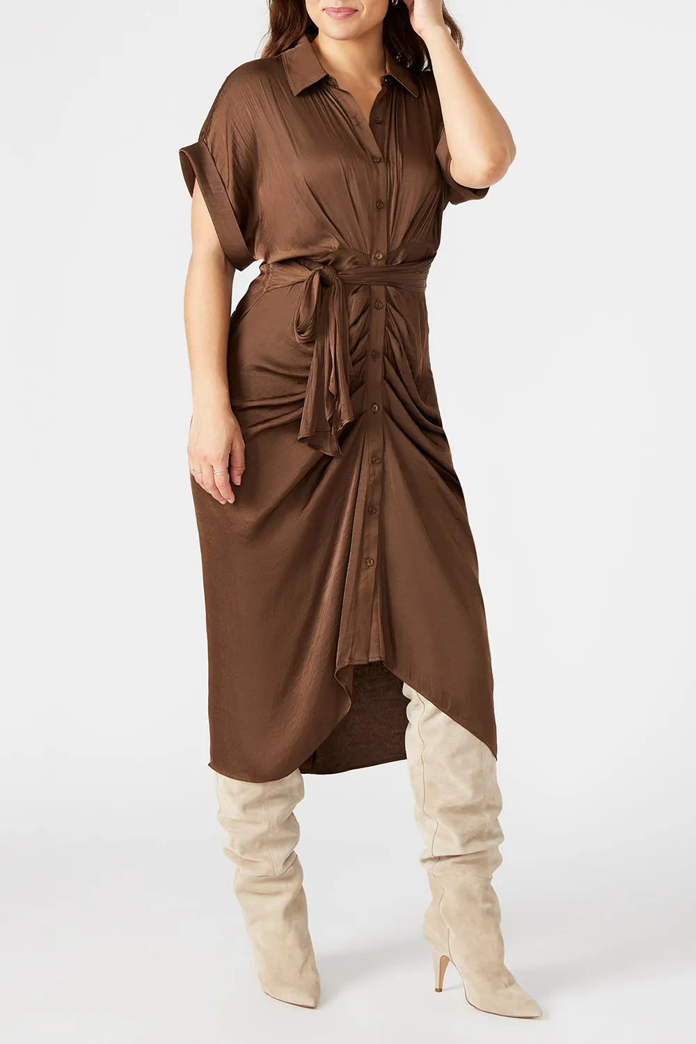 ROLLED COLLAR DRESS RED