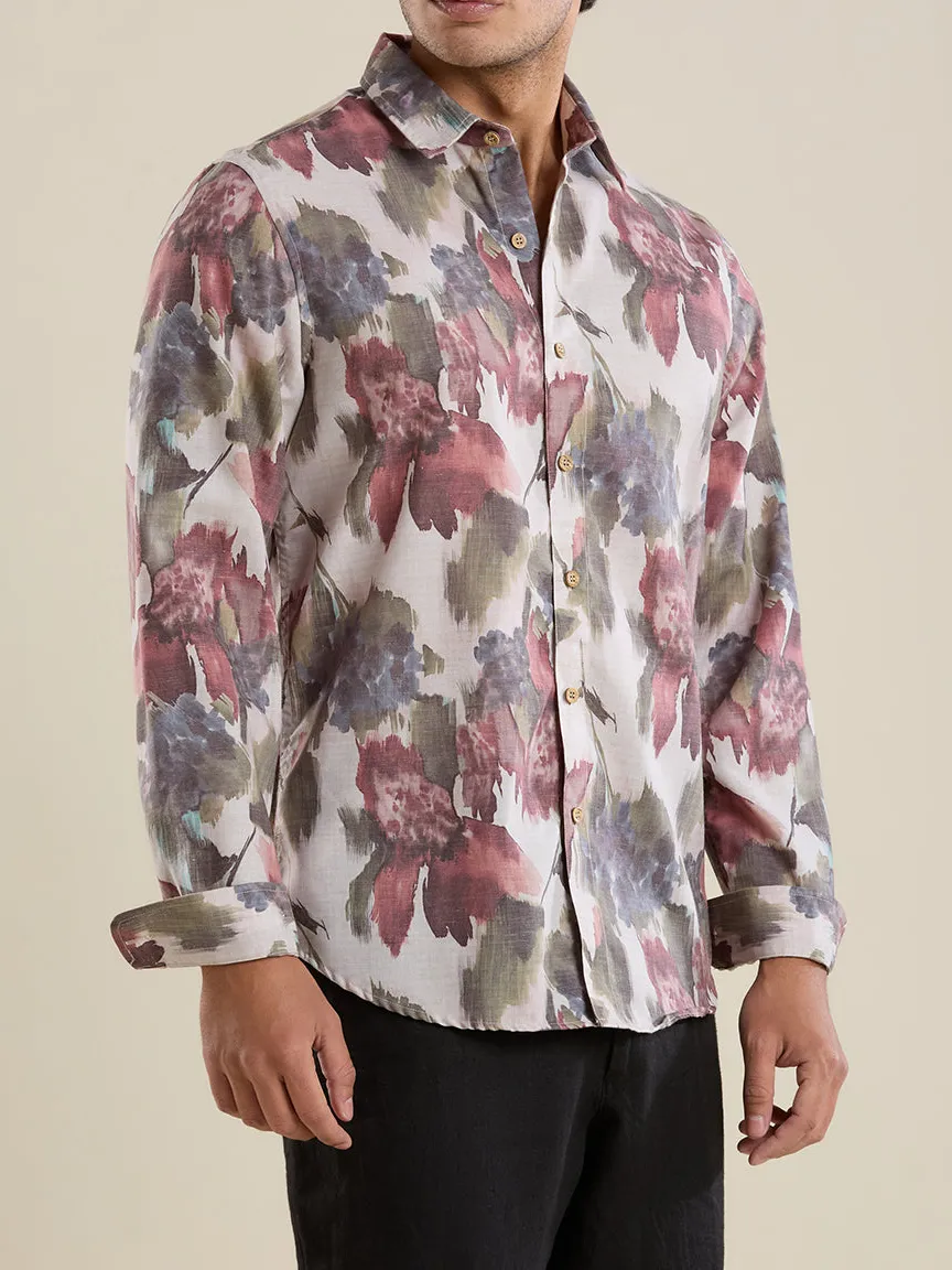 Slim Fit Printed Linen Men's Formal Shirt
