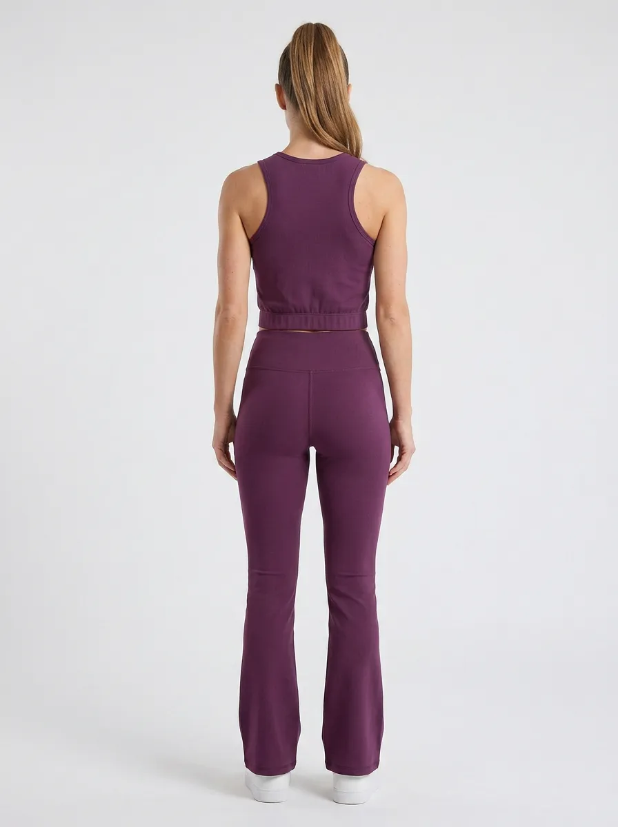 Ribbed Cropped Yoga Fitness Women's Tank Top Flare Pants Active Set