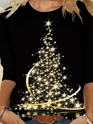 Women Leaf Crew Neck Sweet Long Sleeve T-shirt