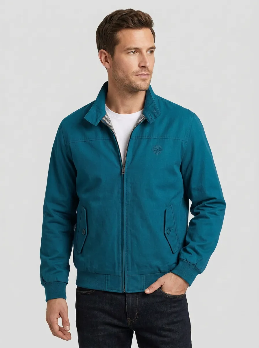 Men's Casual Compass Logo Embroidered Zip-Up Jacket
