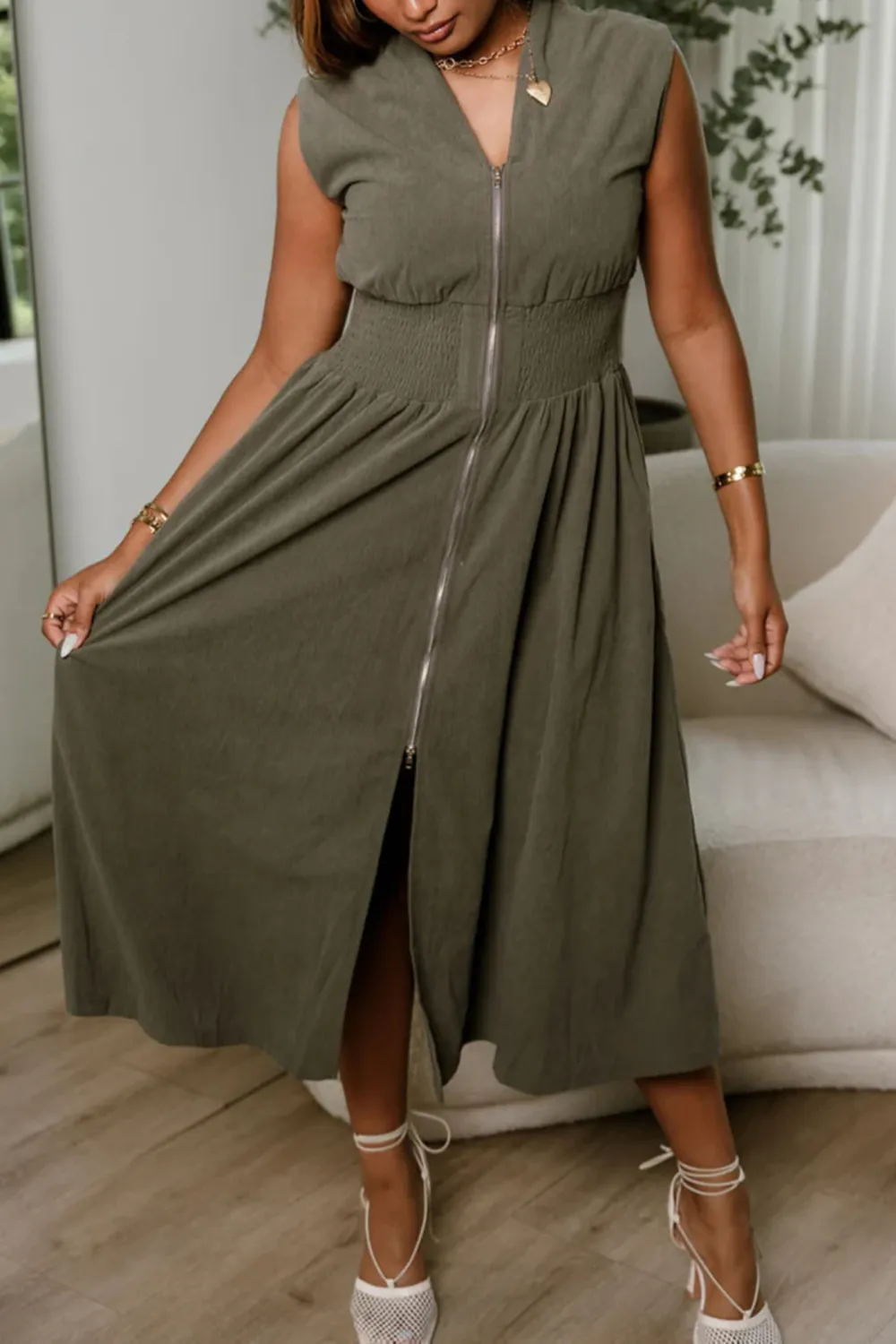 Front Zipper Sleeveless Dress