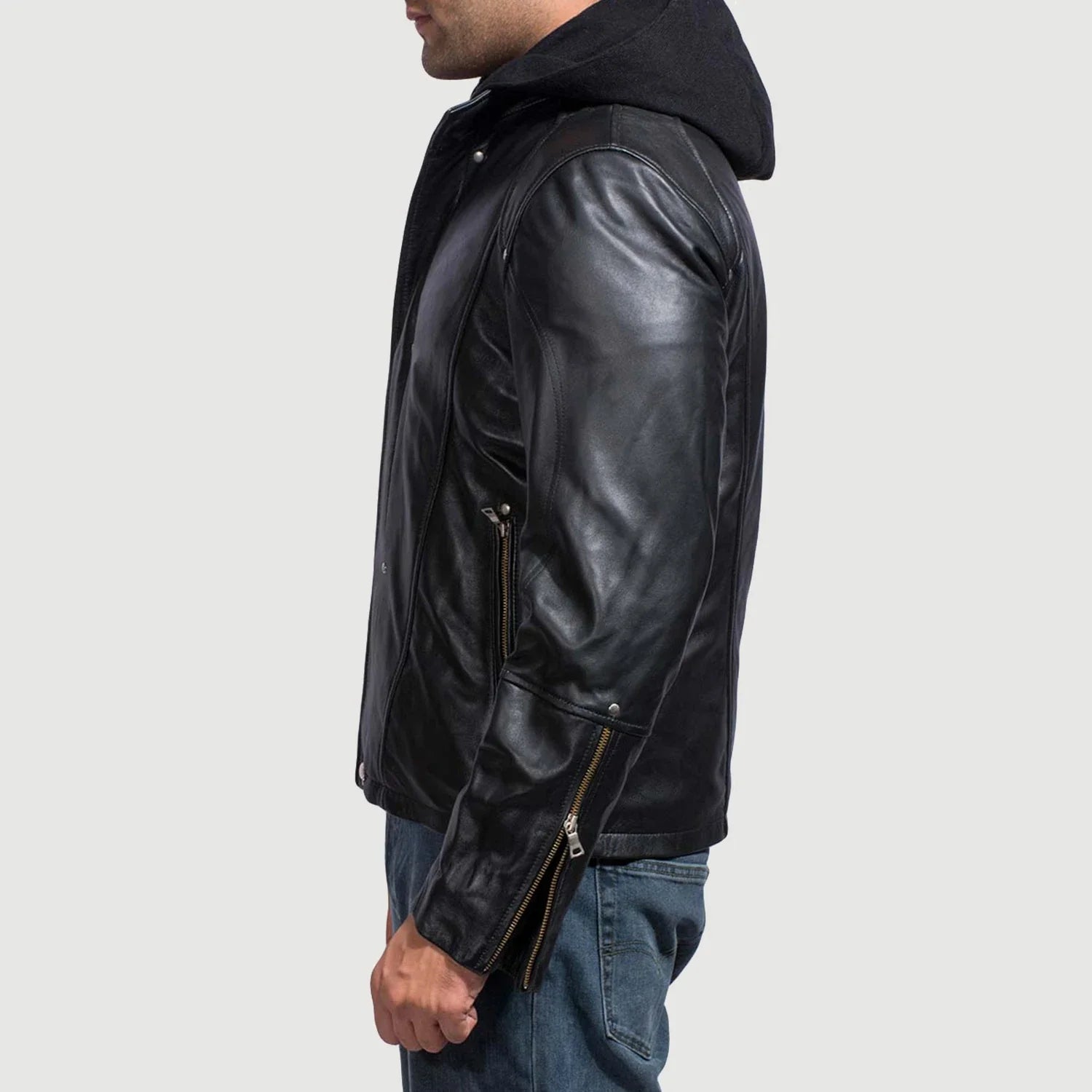 Men's Hooded Leather Jacket