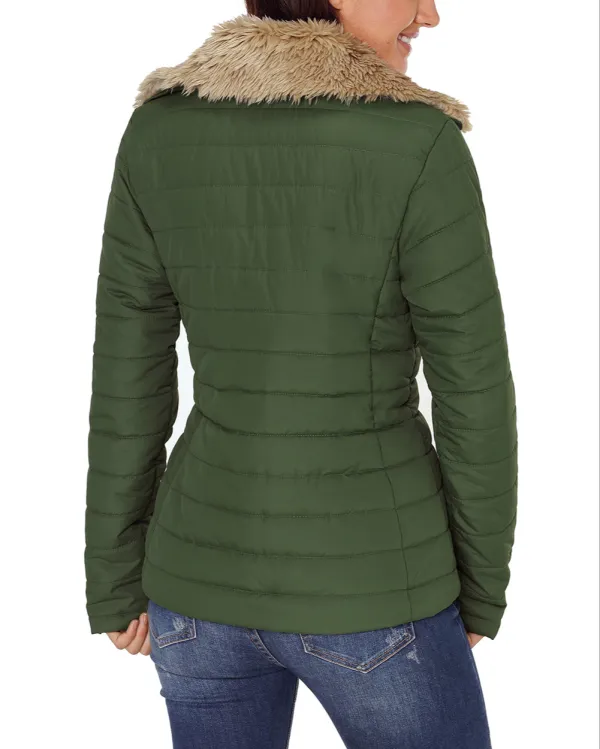 Faux Fur Collar Trim Quilted Jacket