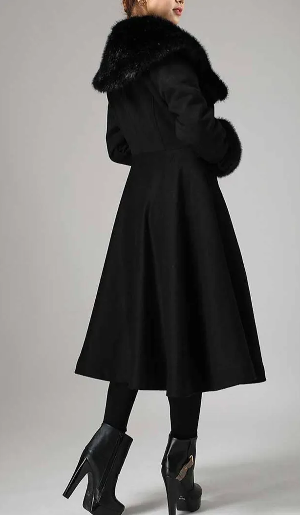 Refined Wool Blend A Line Single Breasted Belted Pocketed Long Coat