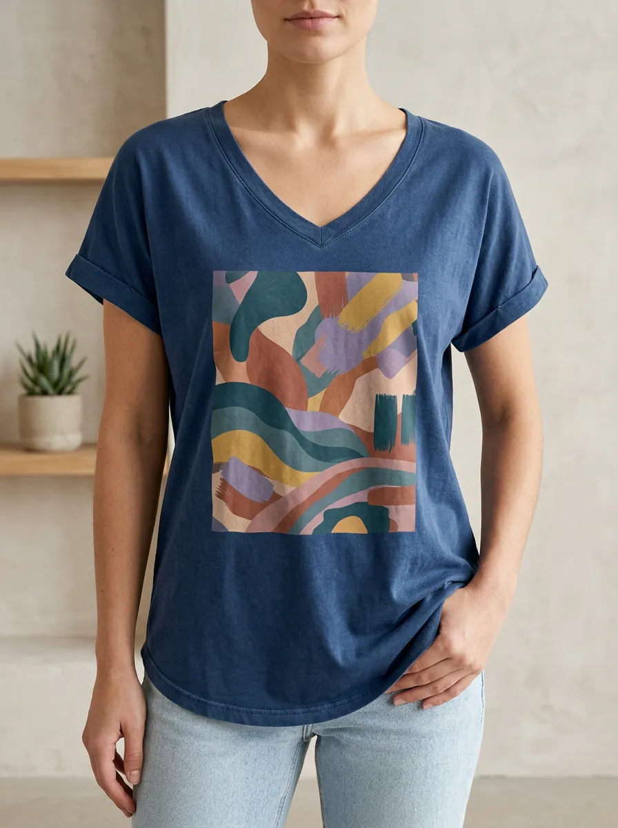 Women's Abstract Art Geometric Shapes Printed V-Neck T-Shirt Everyday Design