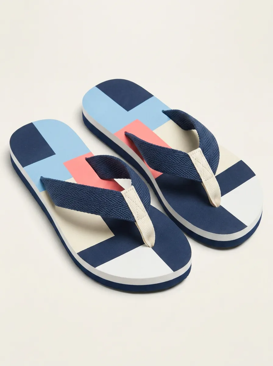 Unisex Geometric Pattern Colorblock Printed Flip Flops