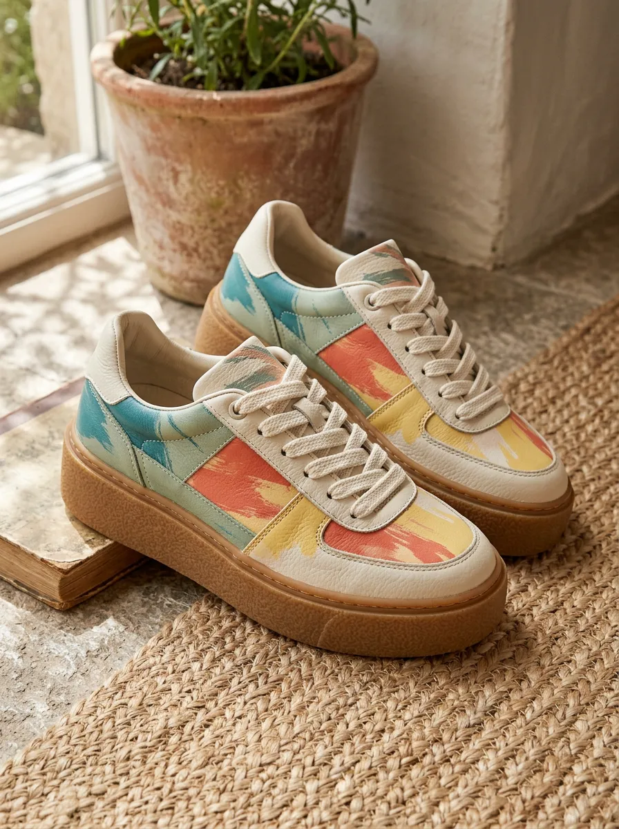 Women's Abstract Brushstroke Colorful Printed Sneakers