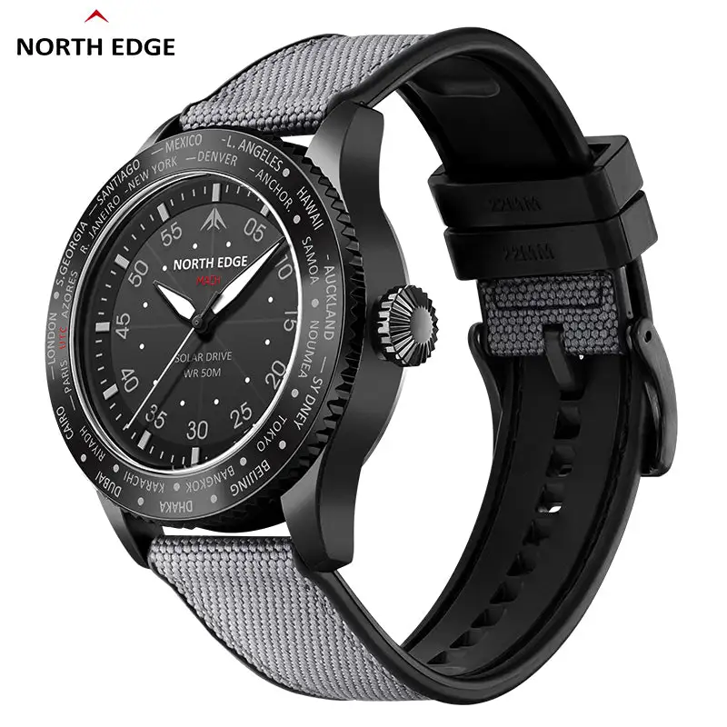 North Edge Quartz watch pilot solar watch with brown strap MACH-Never needs a battery replacement