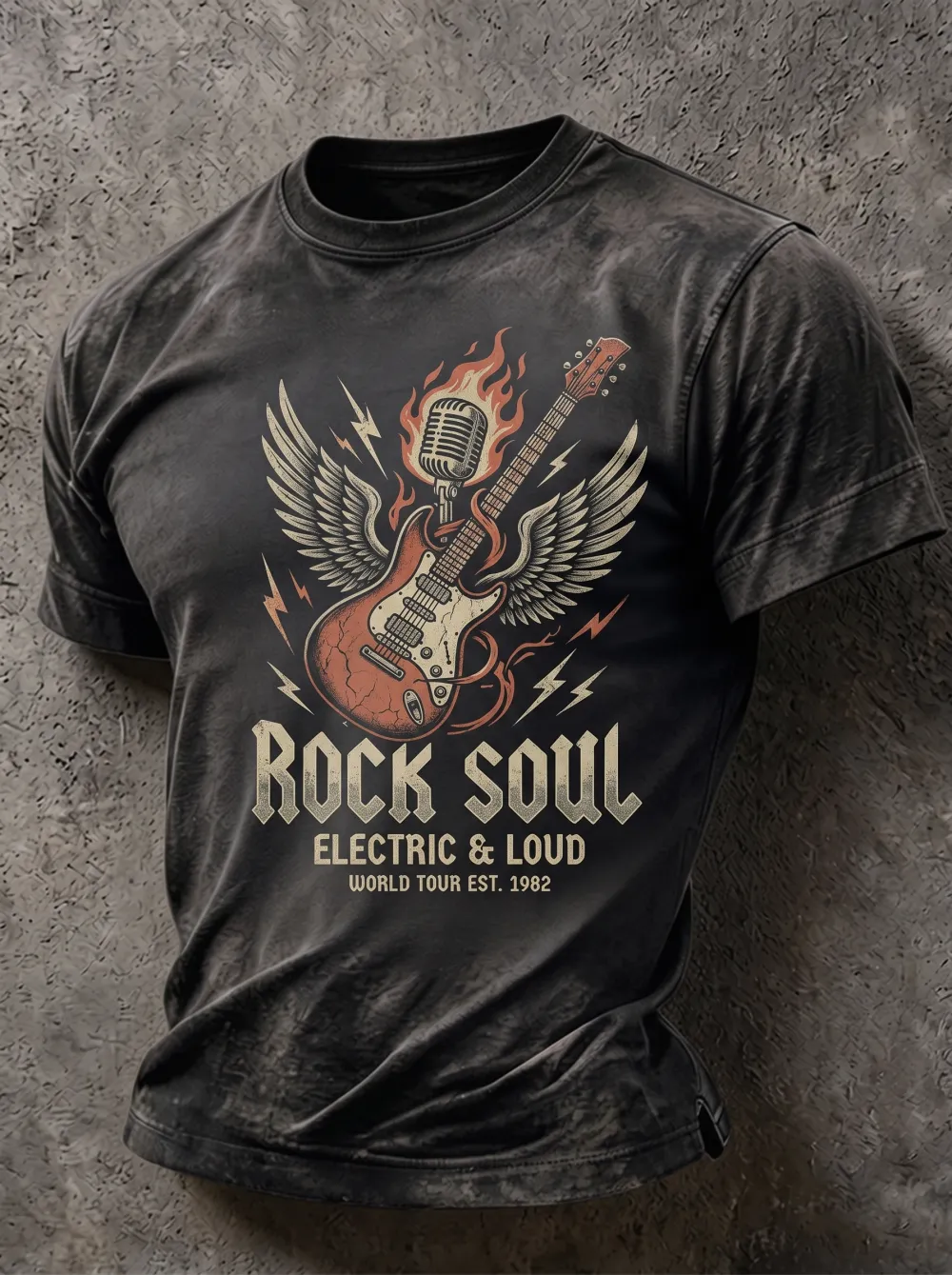 Men's Rock Music Lover Flaming Guitar Wings Printed T-shirt