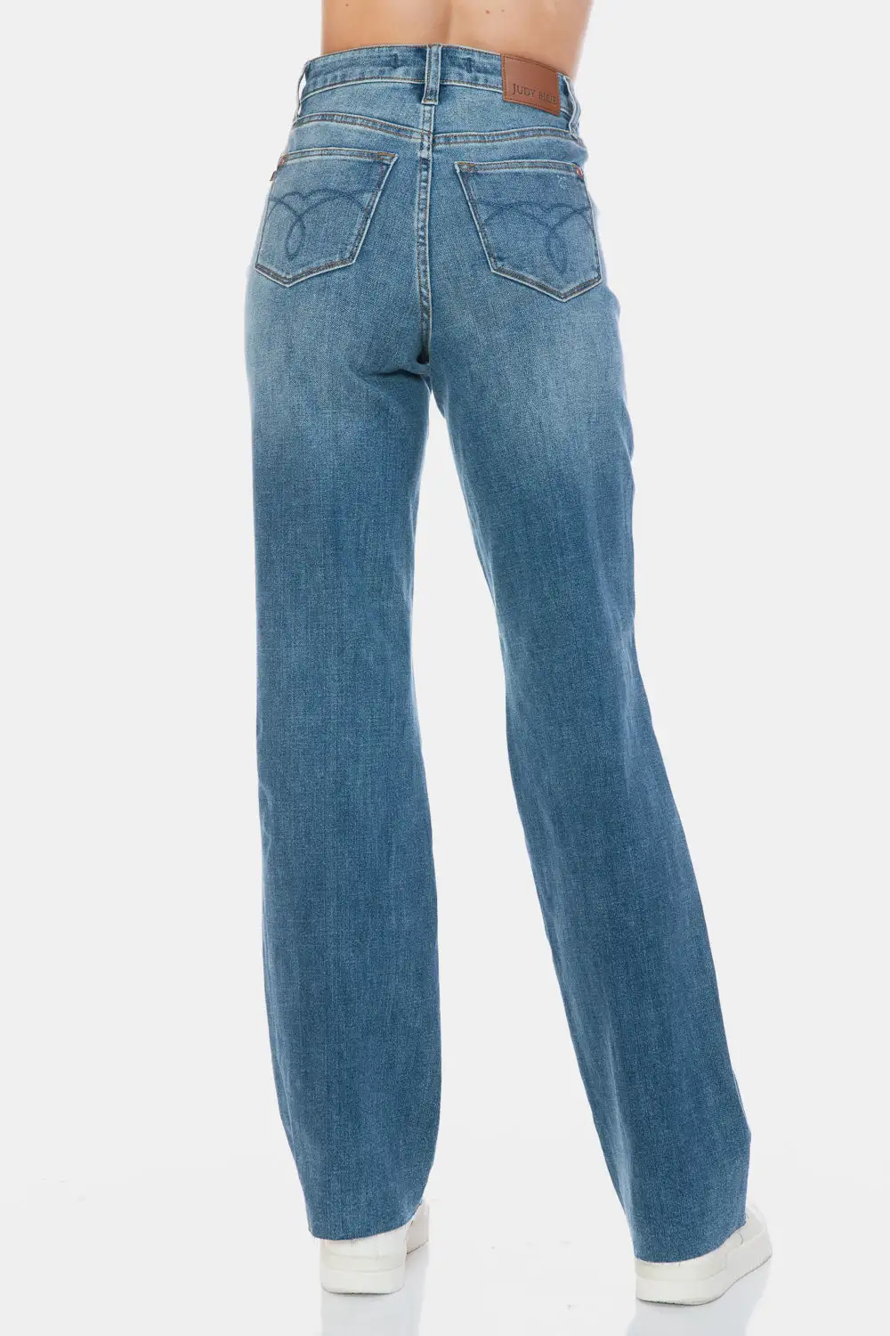 Tummy Control Cut Raw Hem Straight Denim Jeans