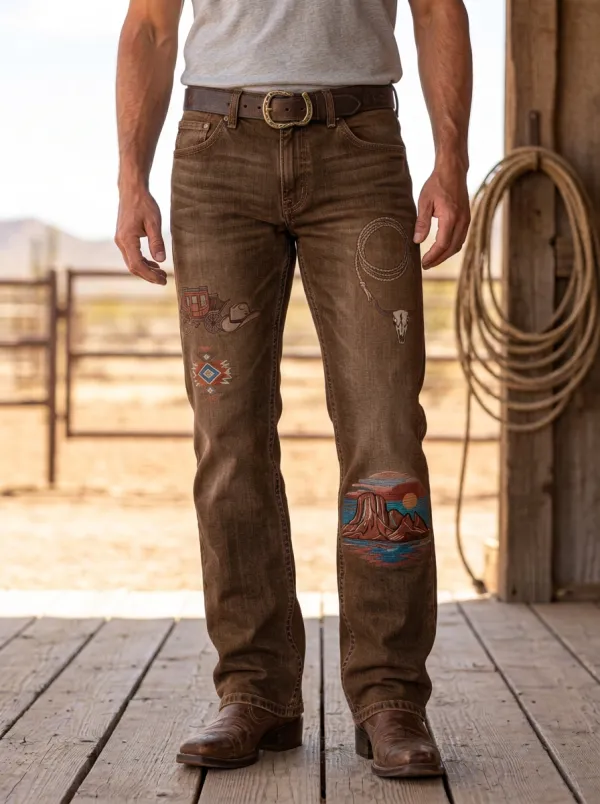 Men's Western Cowboy Desert Landscape Jeans