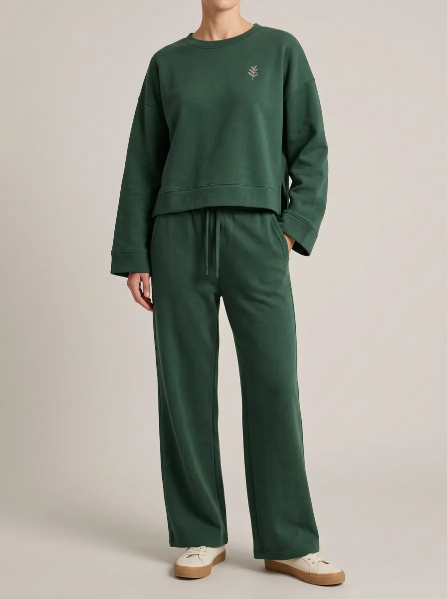 Red Leaf Detail Print Sweatshirt and Pants Set