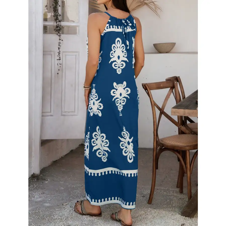 Grecian Neck Printed Maxi Dress