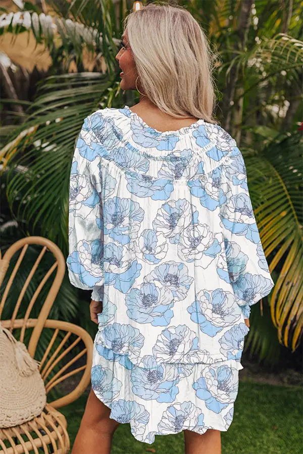 Easy Fit Floral Printed Long Sleeve Mini Dress