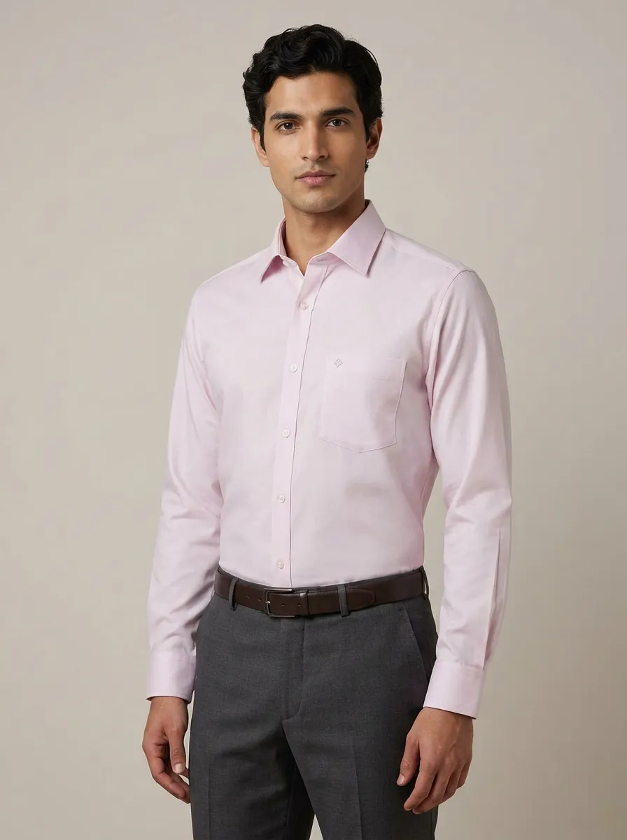 Men's Non-Iron Cotton Solid Pink Formal Button-Down Shirt