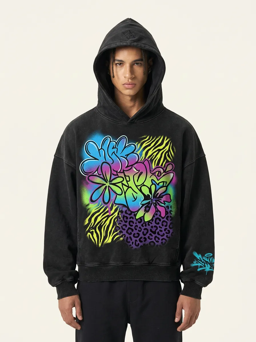 Men's Streetwear Graffiti Flower Animal Print Graphic Hoodie